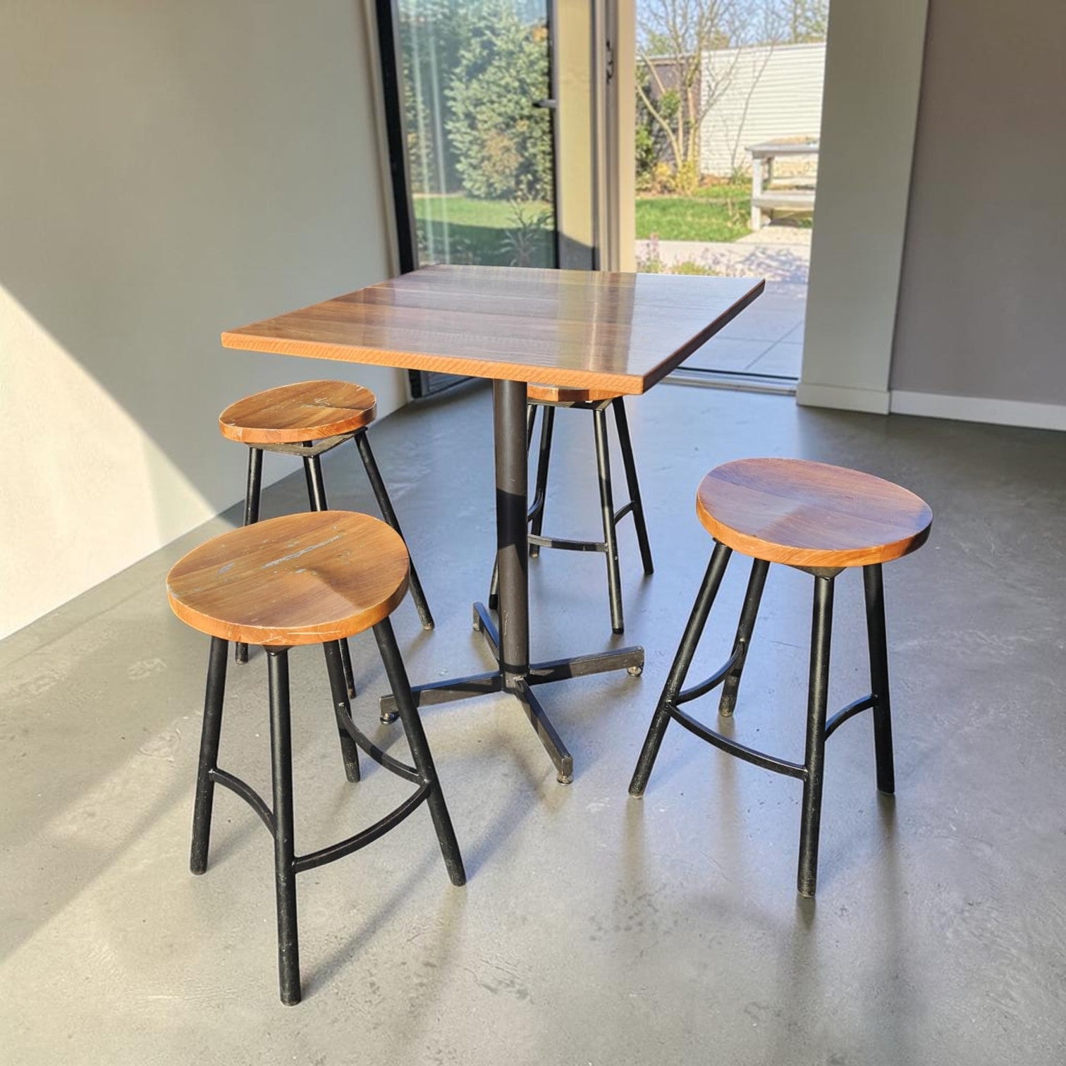 Industrial-Style Pub Table Set (Dimensions - Table: 106x90x90, Chair: 75x40x43)