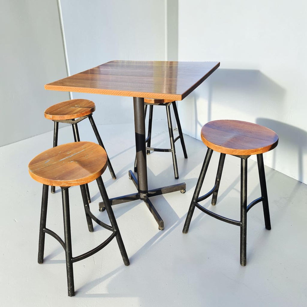 Industrial-Style Pub Table Set (Dimensions - Table: 106x90x90, Chair: 75x40x43)
