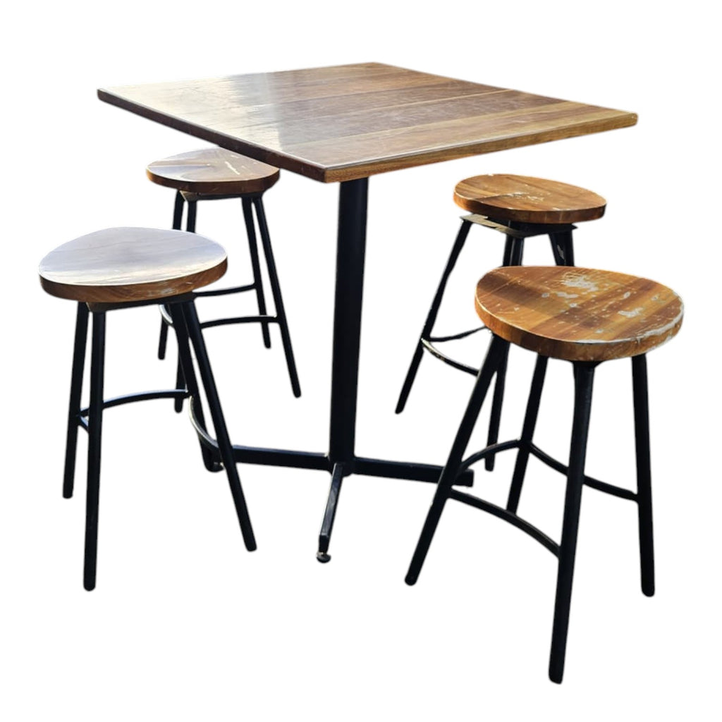 Industrial-Style Pub Table Set (Dimensions - Table: 106x90x90, Chair: 75x40x43)