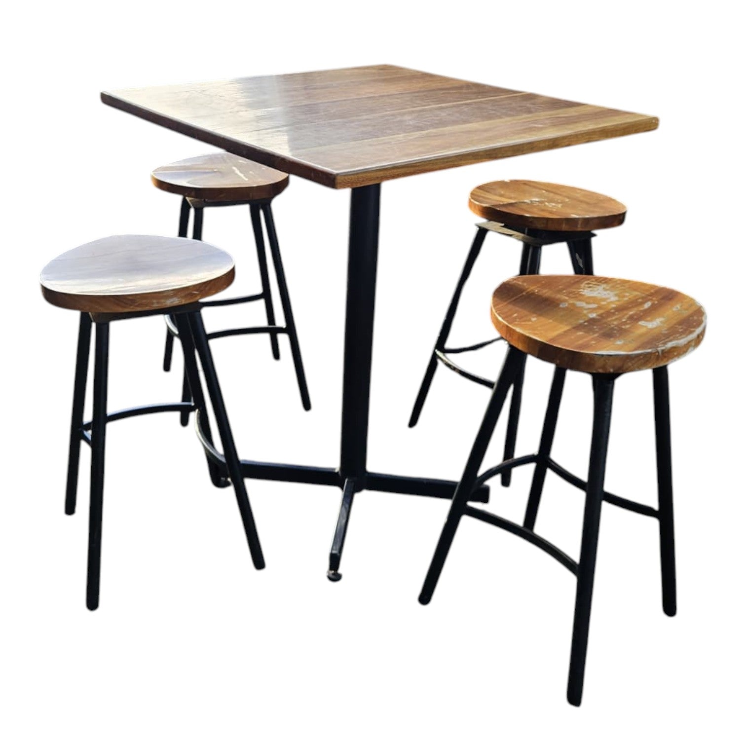 Industrial-Style Pub Table Set (Dimensions - Table: 106x90x90, Chair: 75x40x43)