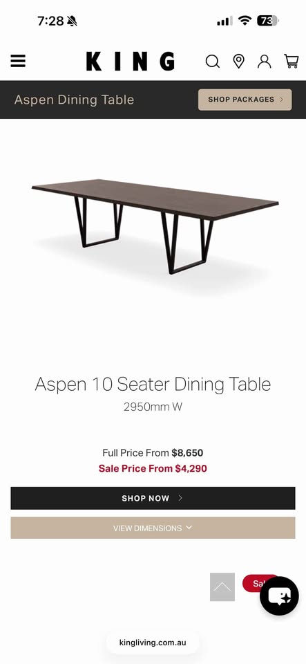 King Living Aspen 10 Seater Dinning Table with Benches