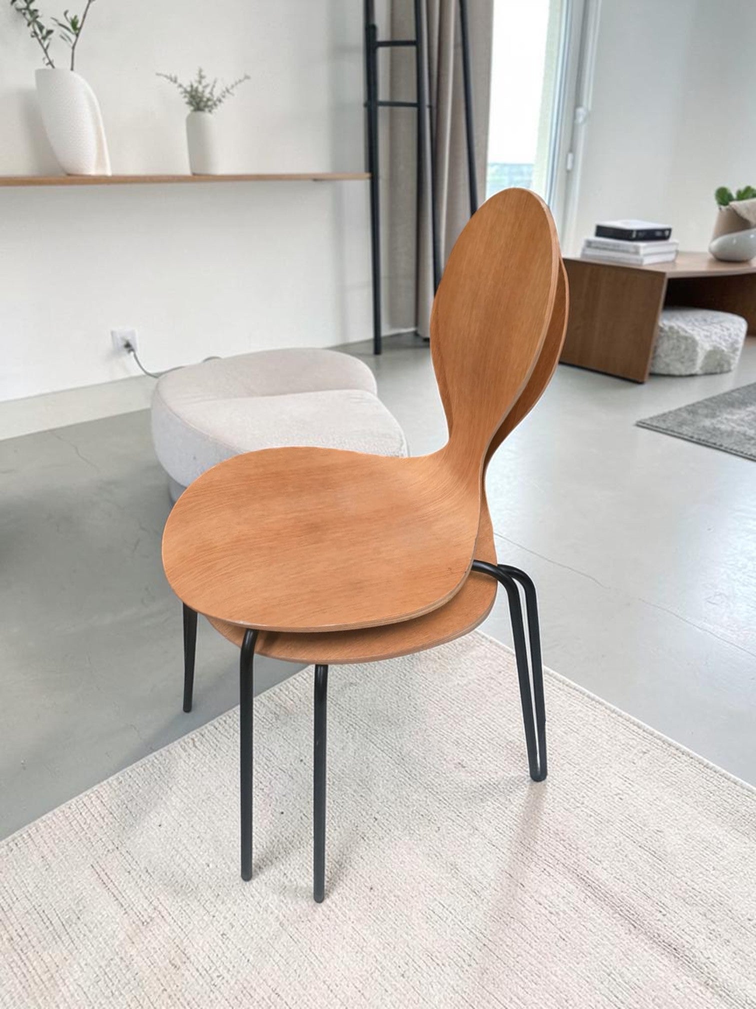 Light Wood Shell Stackable Bentwood Dining Chairs X2 (Priced Each)