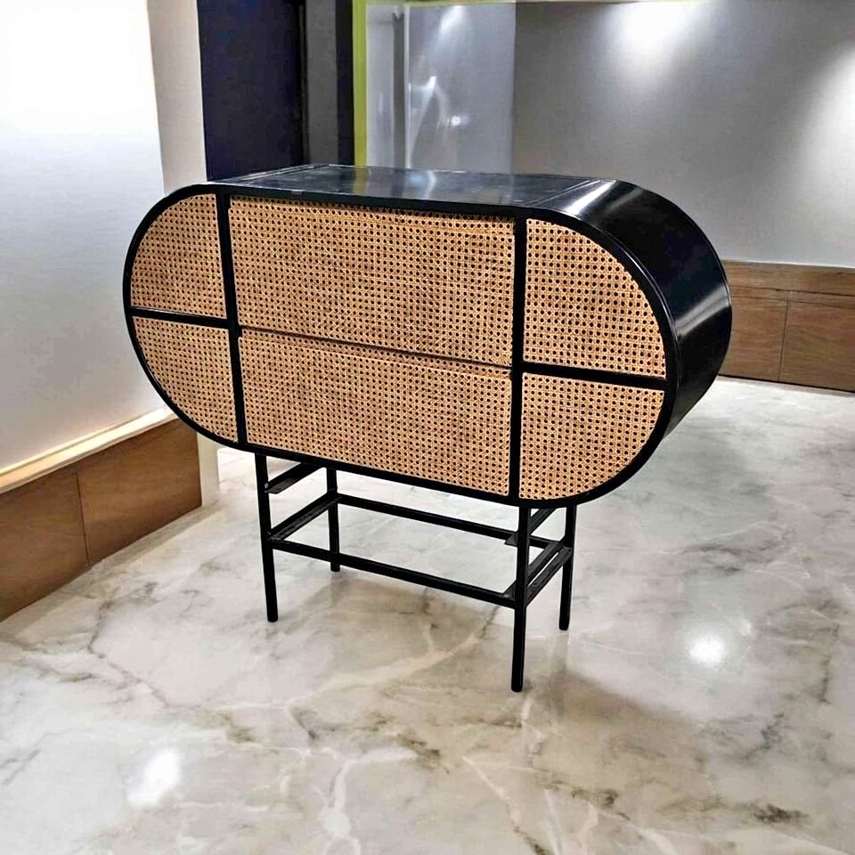 Vintage Metal Rattan Drawers