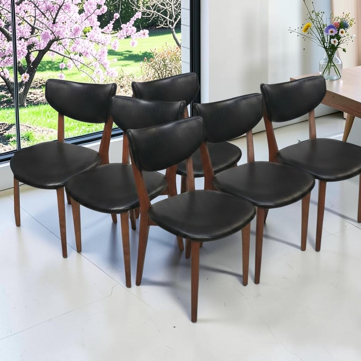 Mid-Century Modern-Style Wooden Dining Chair X5