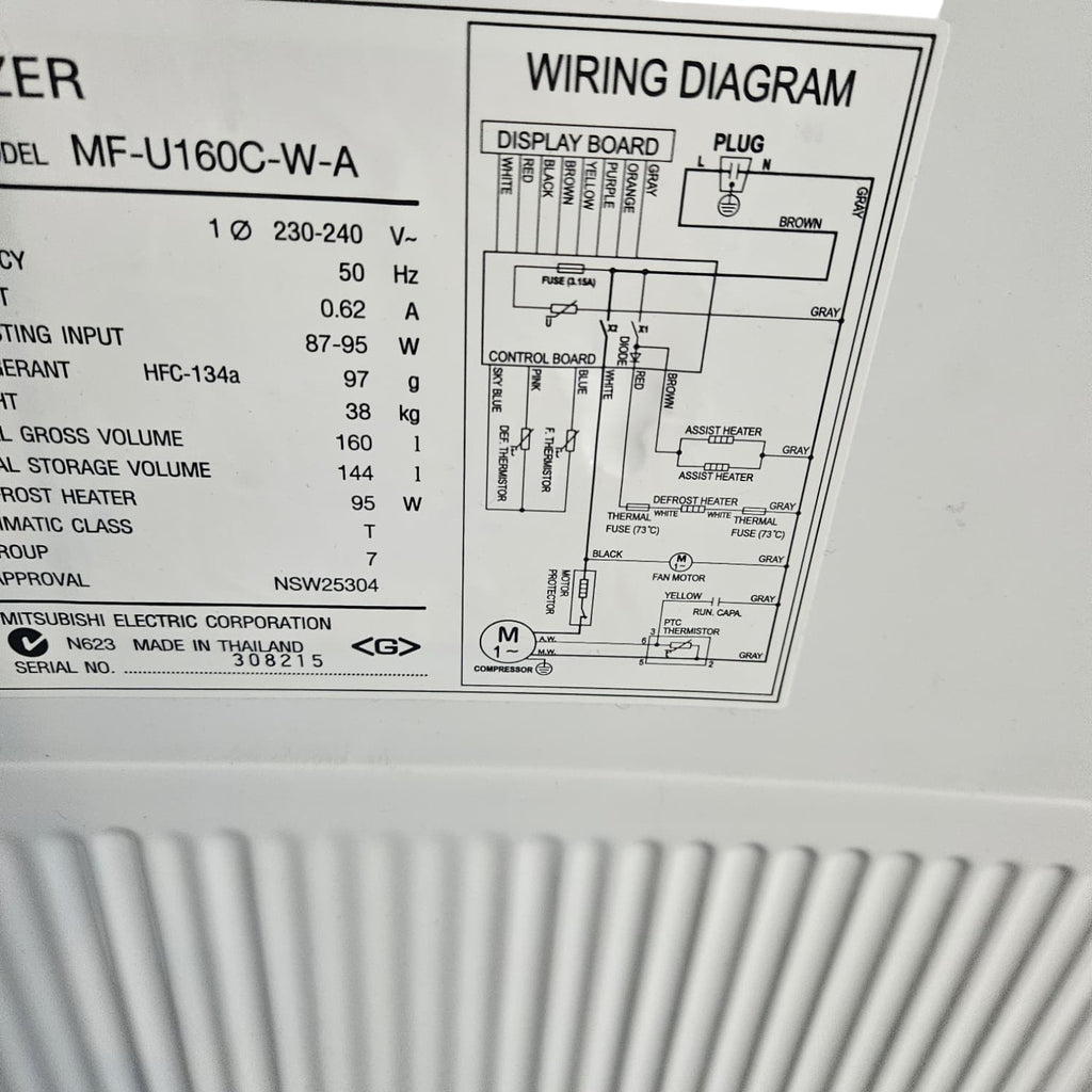 Mitsubishi Electric Upright Freezer (MF-U160C-W-A) (Dimensions: 130x48x54)