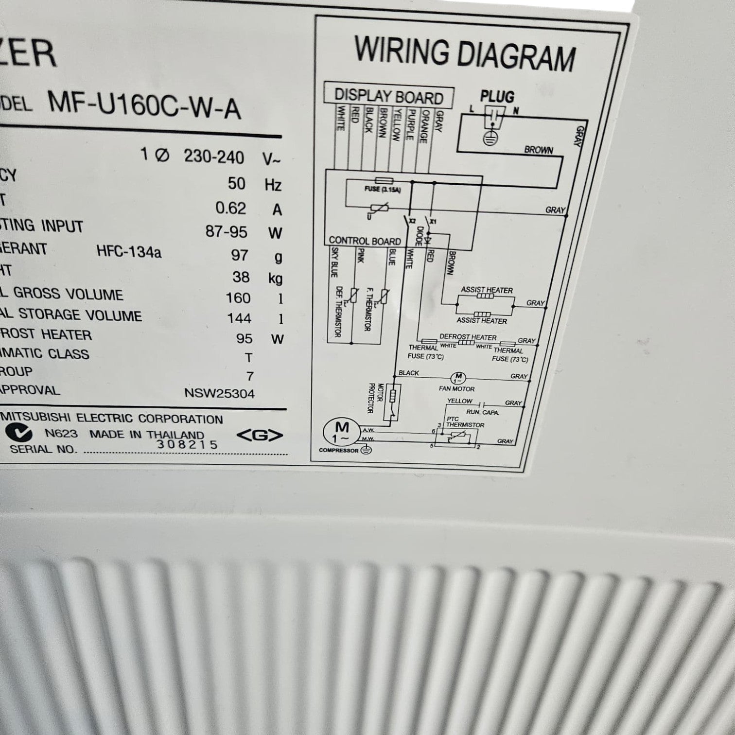Mitsubishi Electric Upright Freezer (MF-U160C-W-A) (Dimensions: 130x48x54)