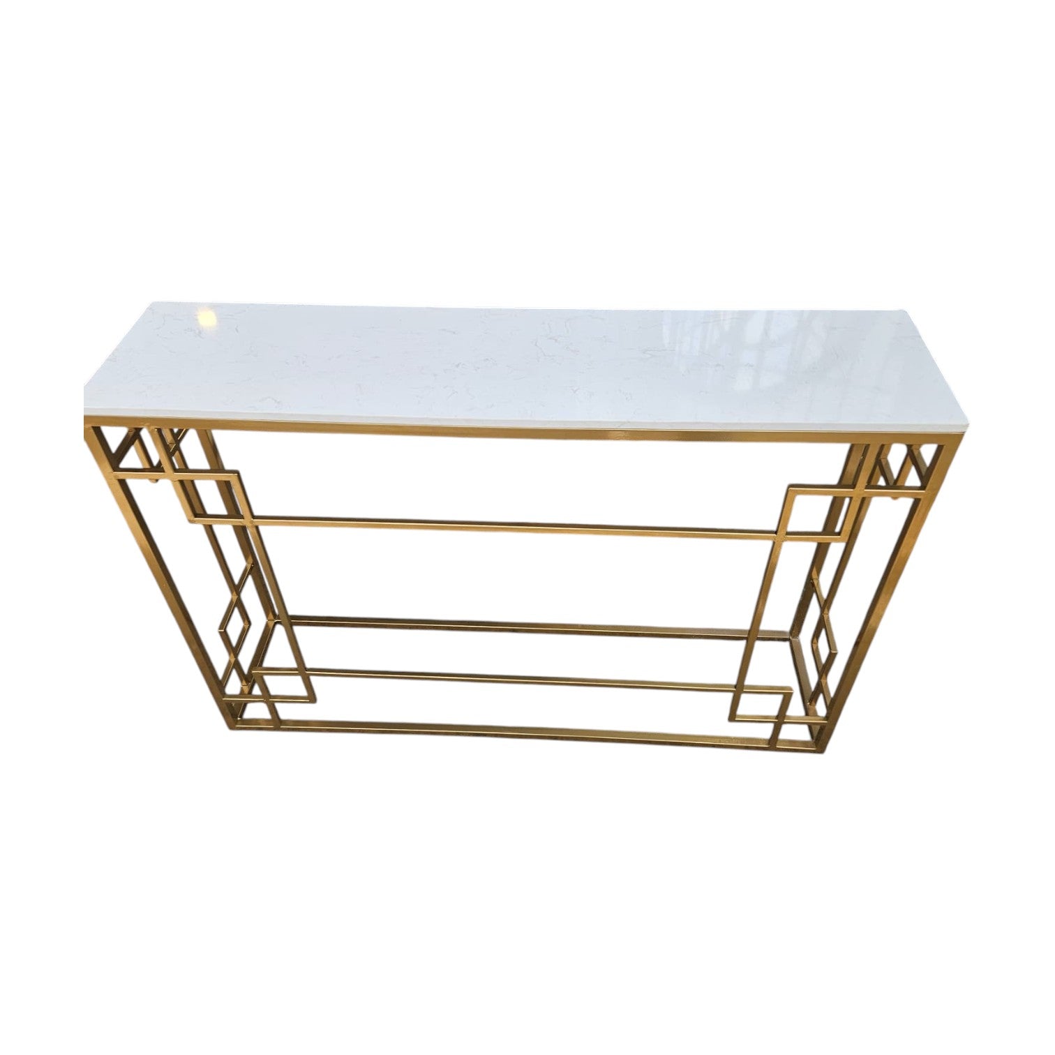 Modern Console Table With White Top And Gold Metal BASE (Dimensions: 80x120x30)