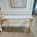 Modern Console Table With White Top And Gold Metal BASE (Dimensions: 80x120x30)