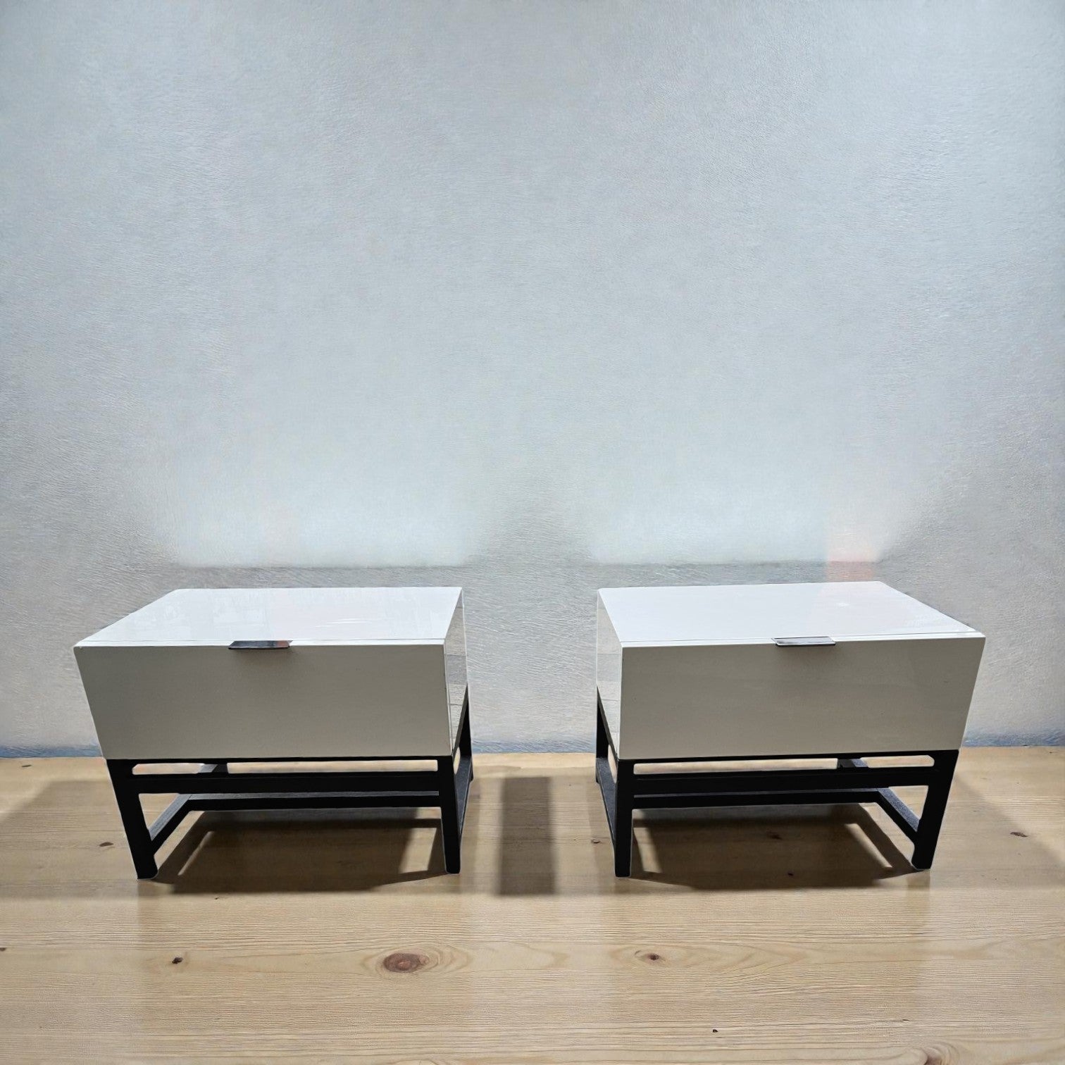Modern White Bedside Tables With Metal BASE (Dimensions: 45x65x50) (Priced Each)