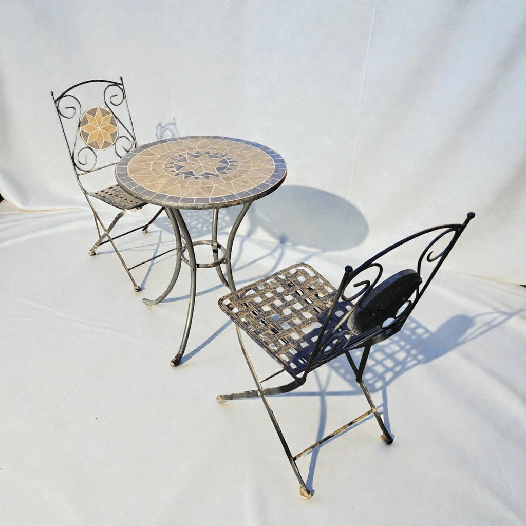 Mosaic Bistro Outdoor Patio Furniture Metal Table And Chairs (Dimensions: 72x60)
