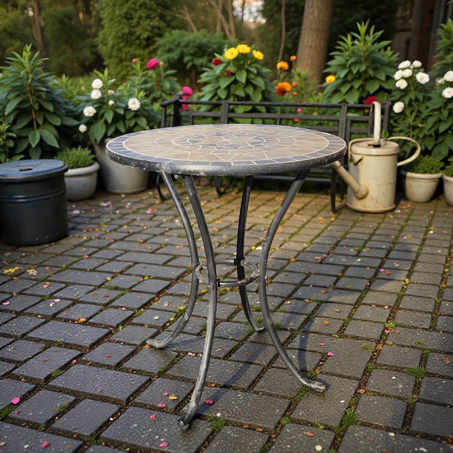 Mosaic Bistro Outdoor Patio Furniture Metal Table And Chairs (Dimensions: 72x60)