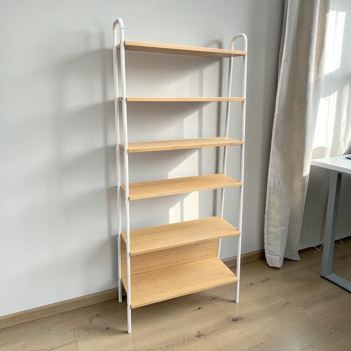 Natural Light-Oak Wooden 6-Tier Display Shelf (Dimensions: 182x80x24)