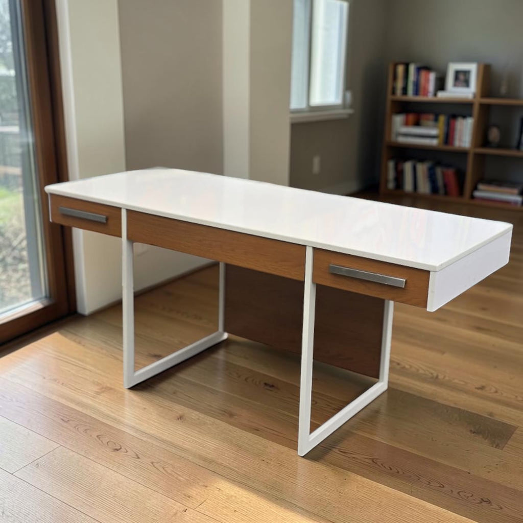 Natural Walnut & Satin White Finish Desk (Dimensions: 75x164x68)
