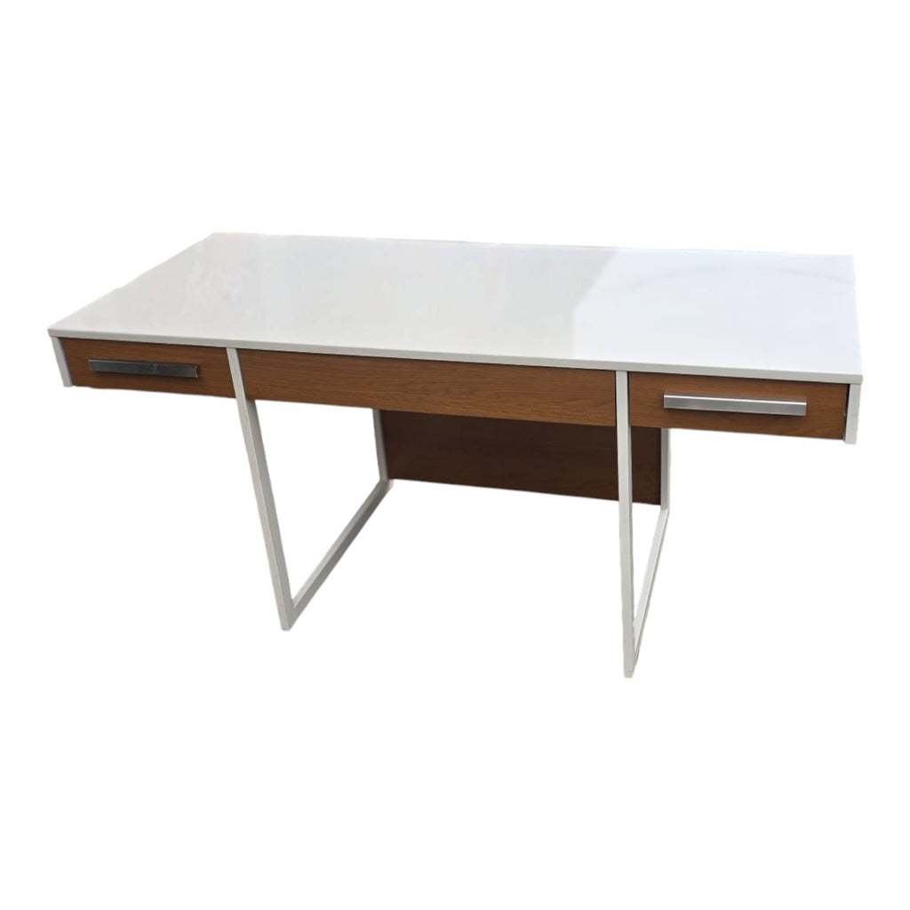 Natural Walnut & Satin White Finish Desk (Dimensions: 75x164x68)