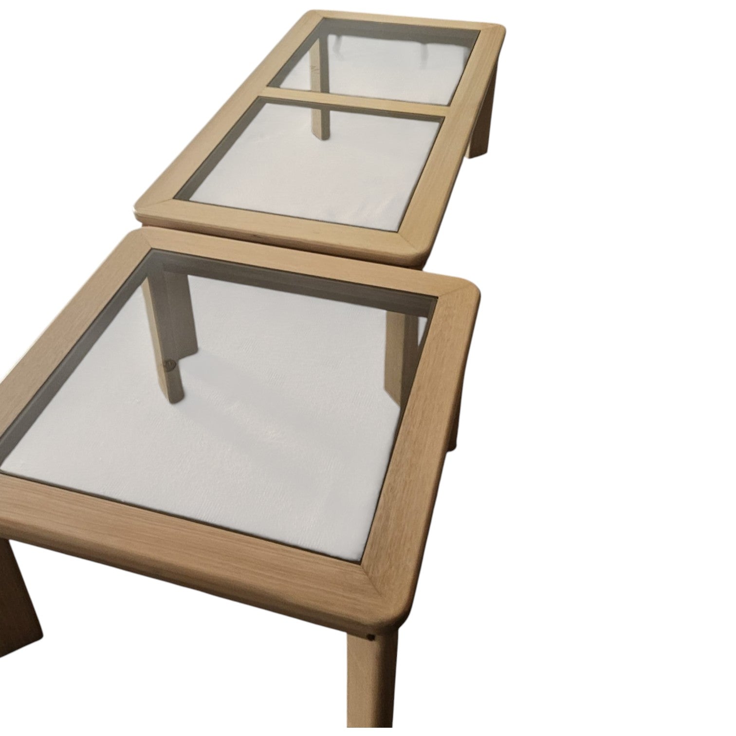 Set Of Modern Rectangular Wooden Coffee Tables With Glass Tops