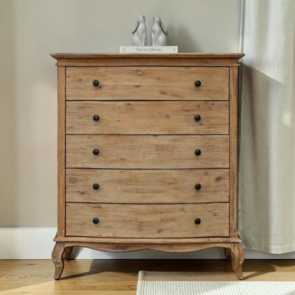 Natural Wood Bowfront Chest Of Drawers
