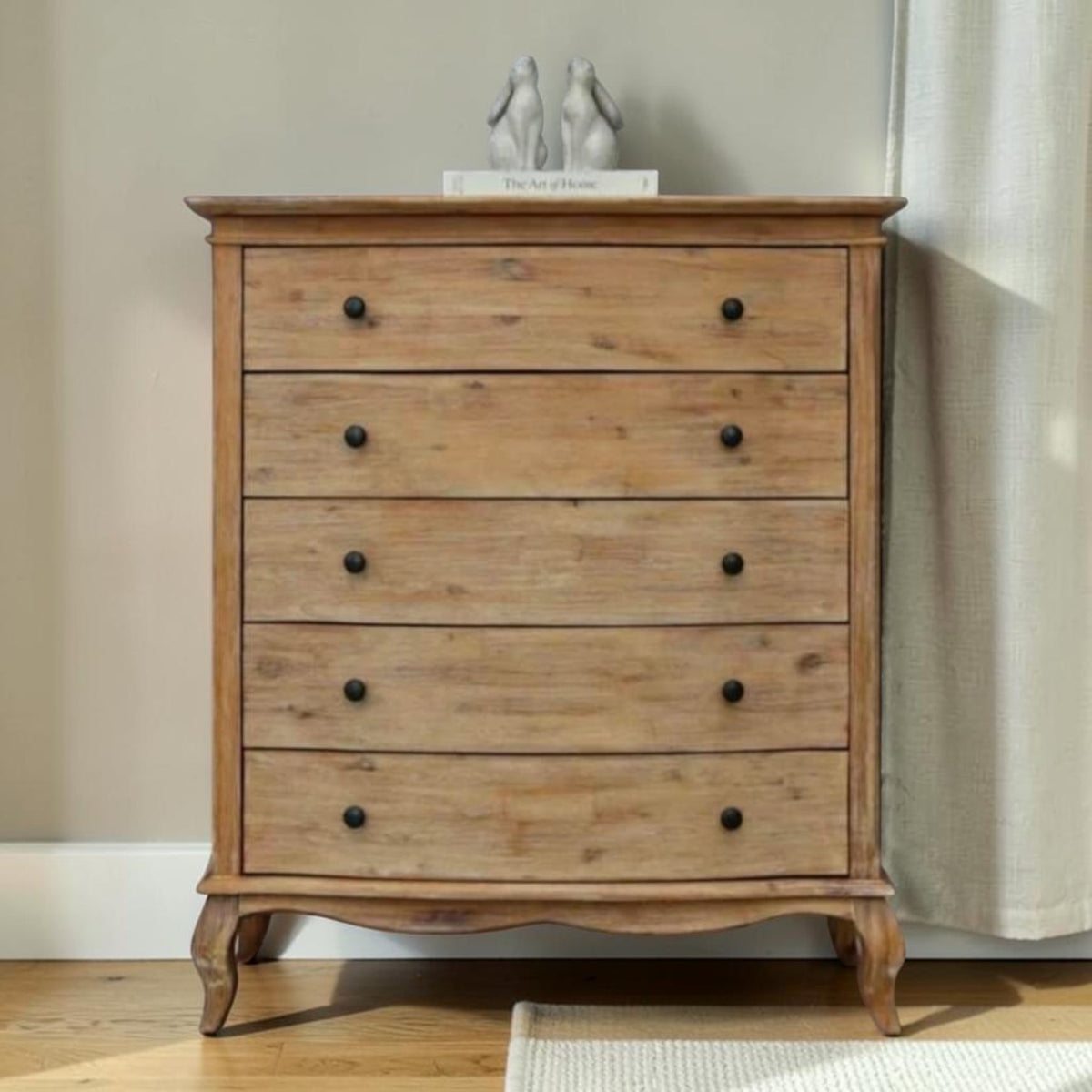 Natural Wood Bowfront Chest Of Drawers