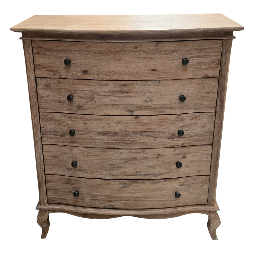 Natural Wood Bowfront Chest Of Drawers