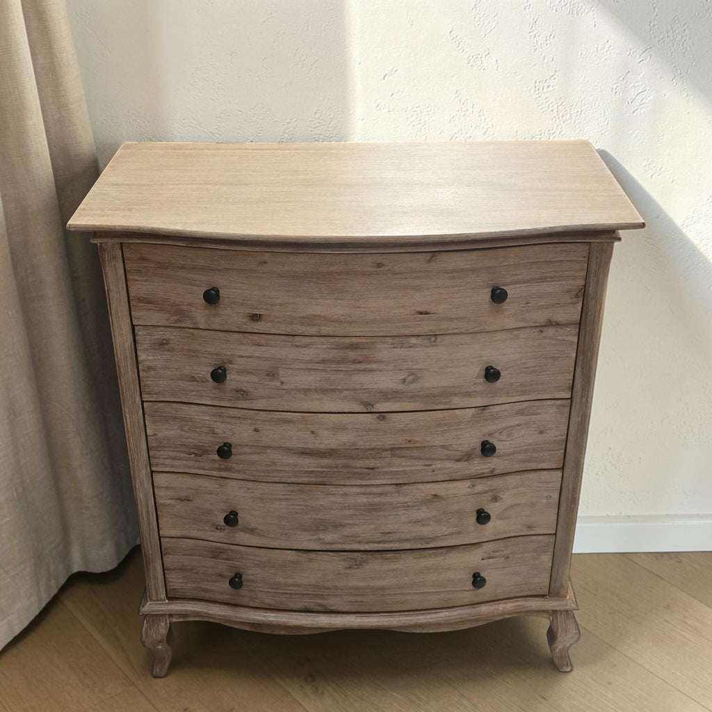 Natural Wood Bowfront Chest Of Drawers