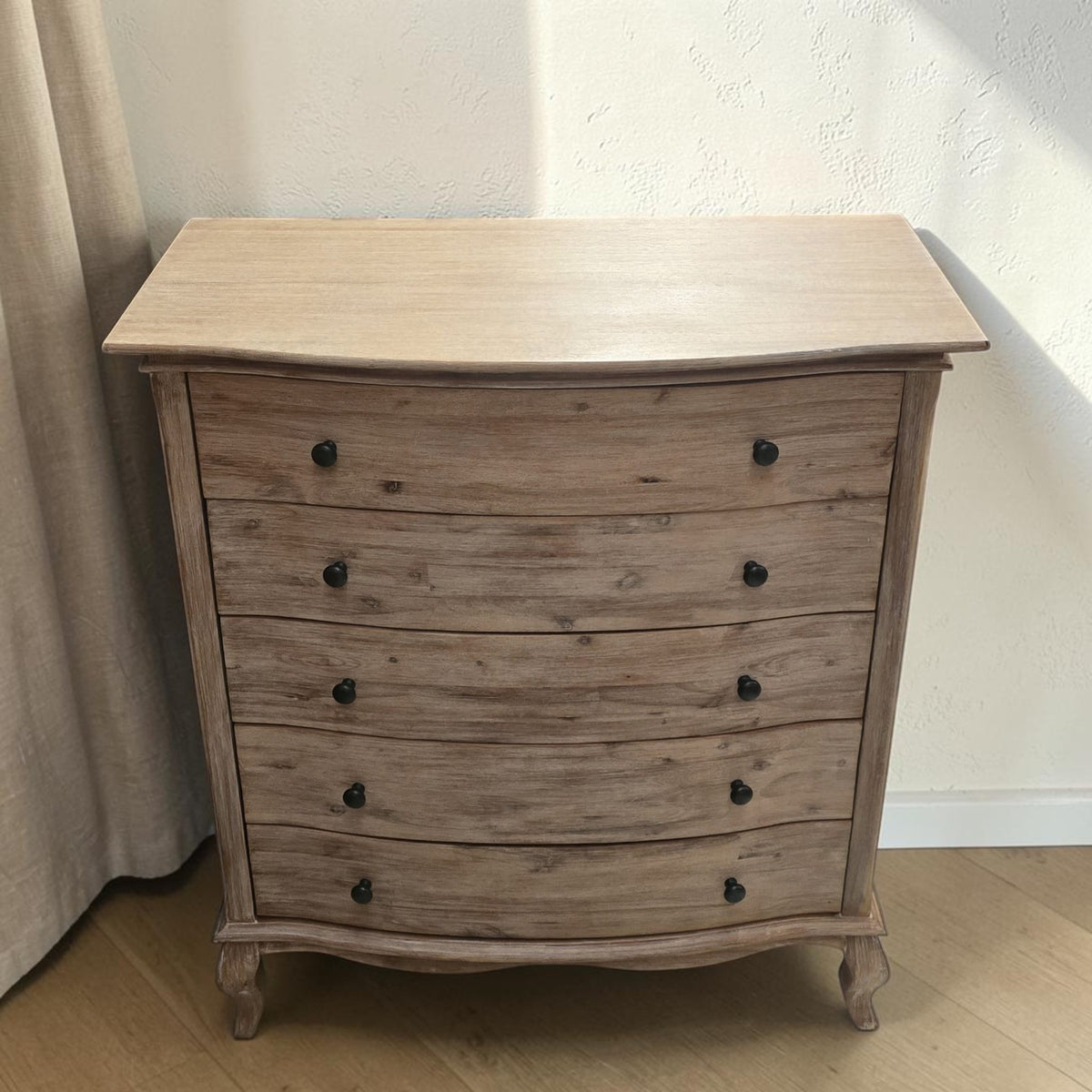 Natural Wood Bowfront Chest Of Drawers