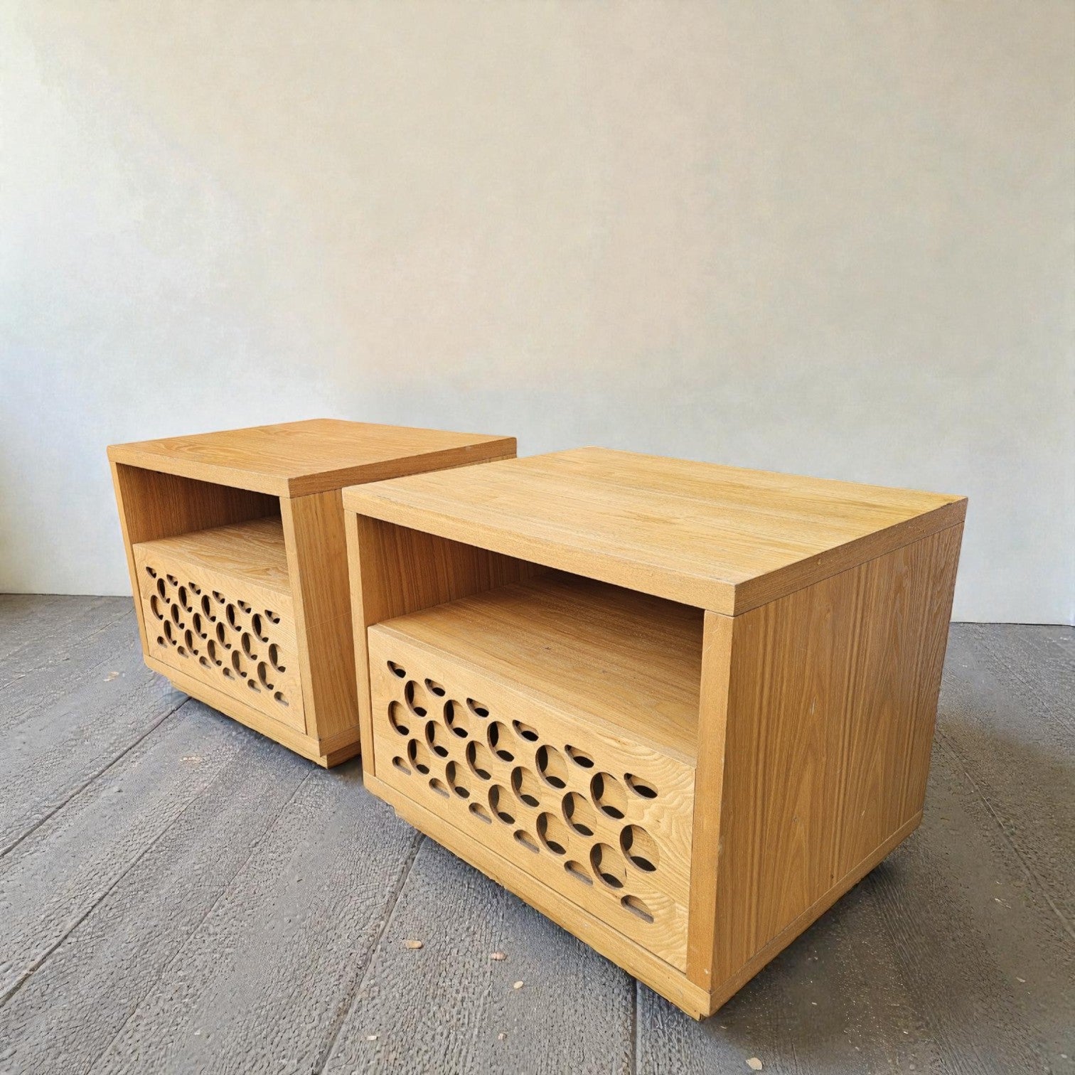 Nightstands With Laser Cut Fretwork Patterns (Dimensions: 50x60x48)(Priced Each)