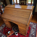 Oak Twin Pedestal Roll Top Desk (Dimensions: 85 X 82 X 39)