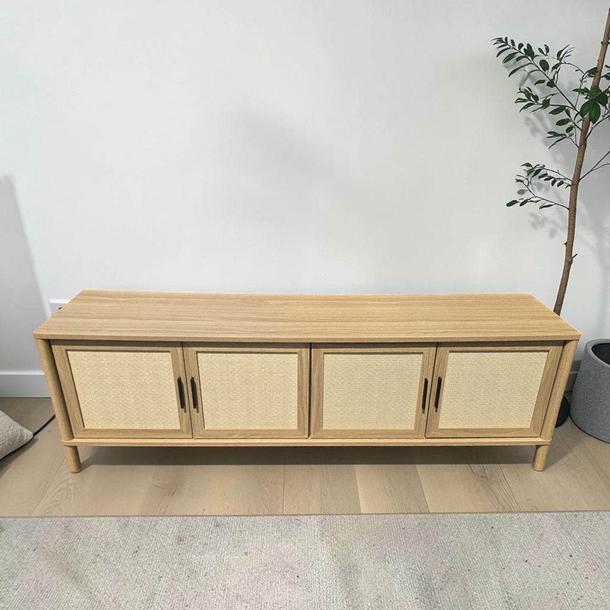 Oikiture TV Cabinet Entertainment Unit Rattan Door 160cm (Dimensions: 50x160x40)