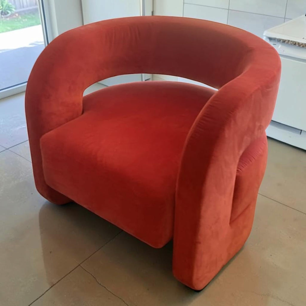 Orange Velvet Curved Accent Armchair