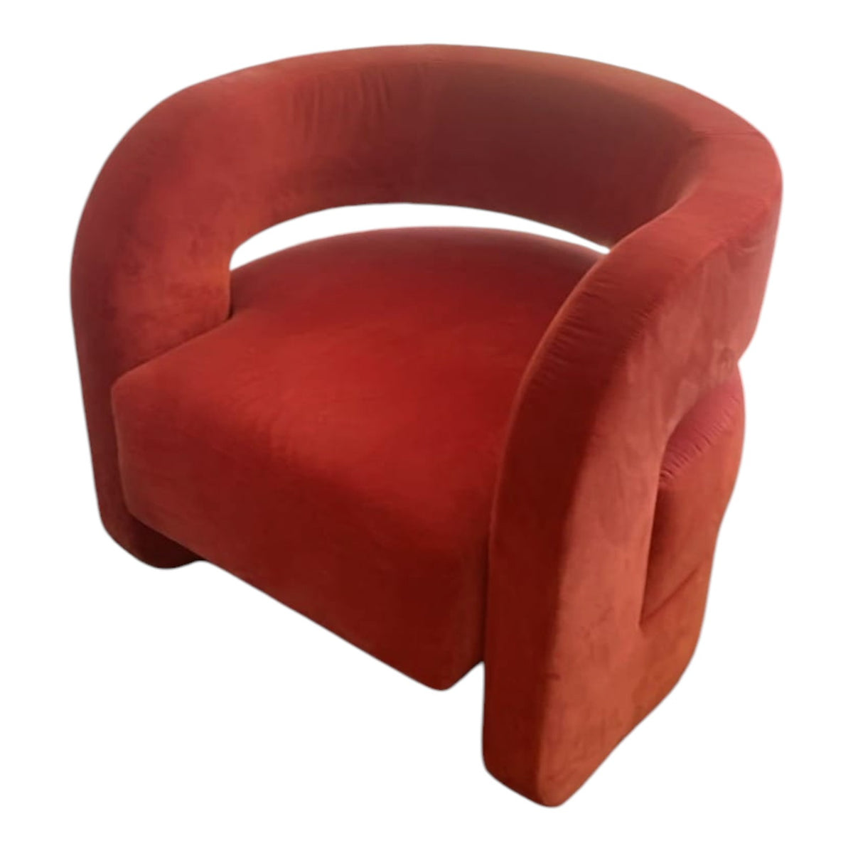 Orange Velvet Curved Accent Armchair