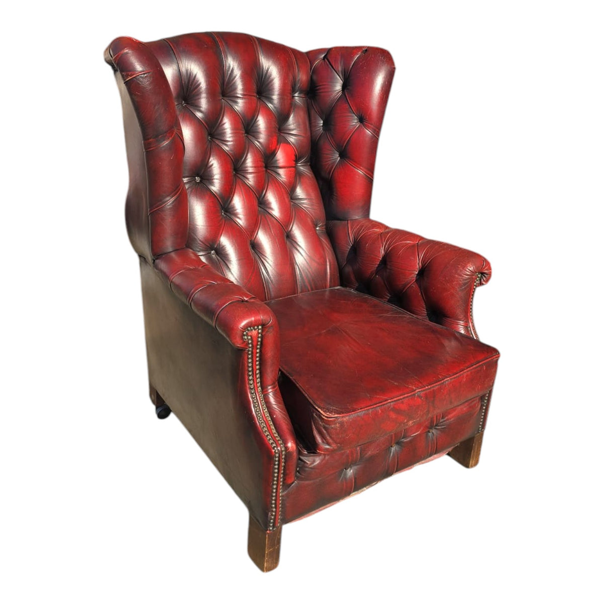 Oxblood Red Leather Chesterfield Wingback Armchair (Dimensions: 101x90x75)