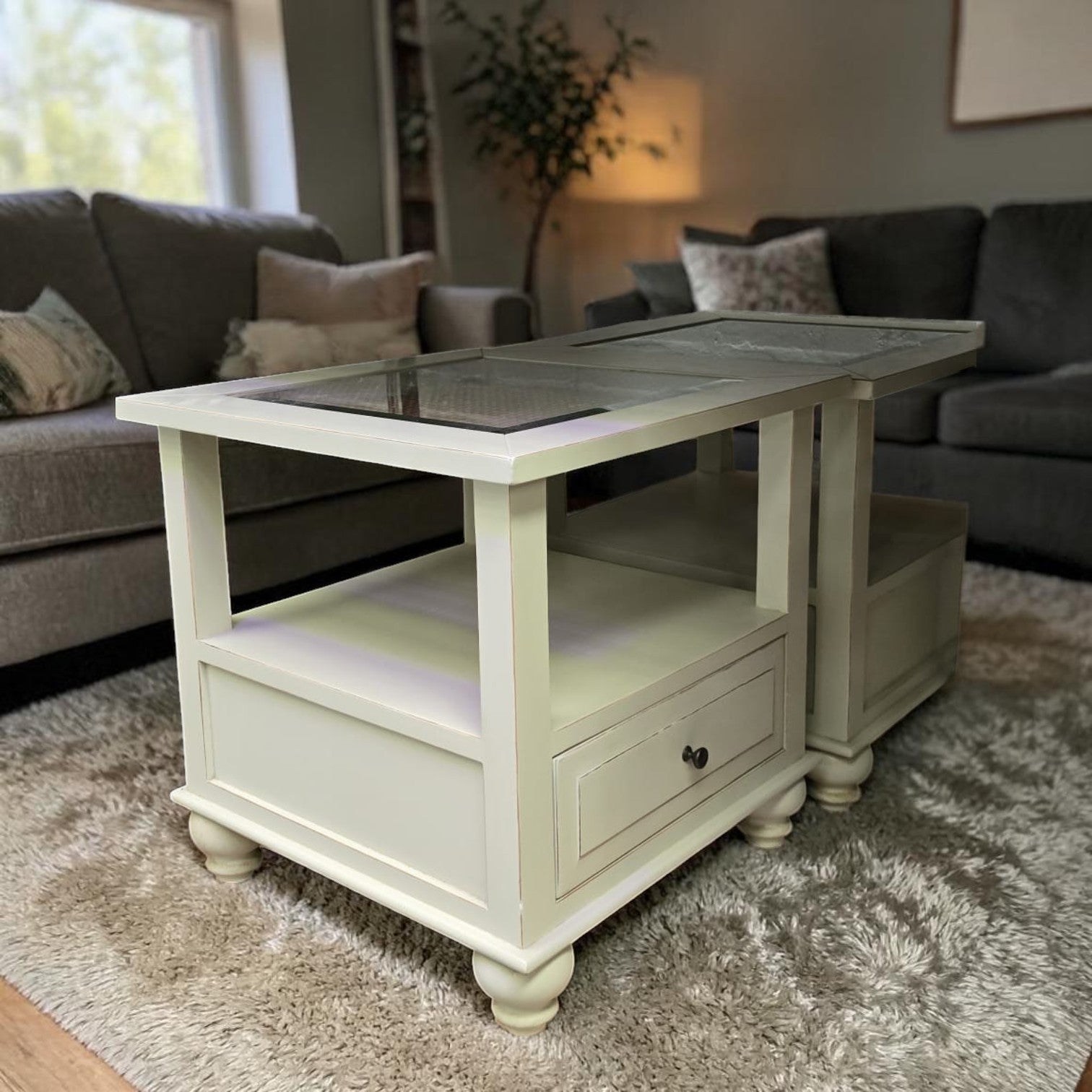 Pair Of Low Shelf White Wooden Side Table ($100 Each)