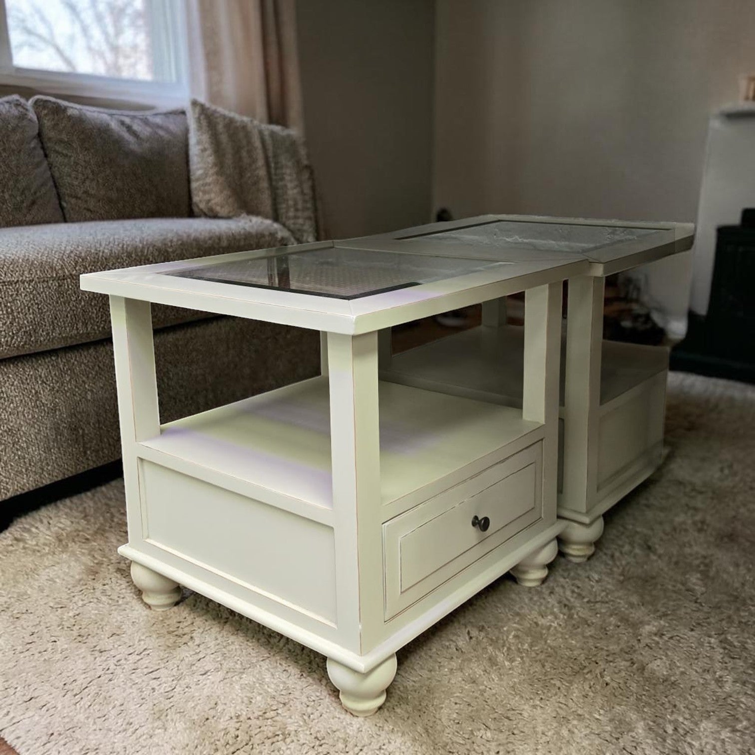 Pair Of Low Shelf White Wooden Side Table ($100 Each)