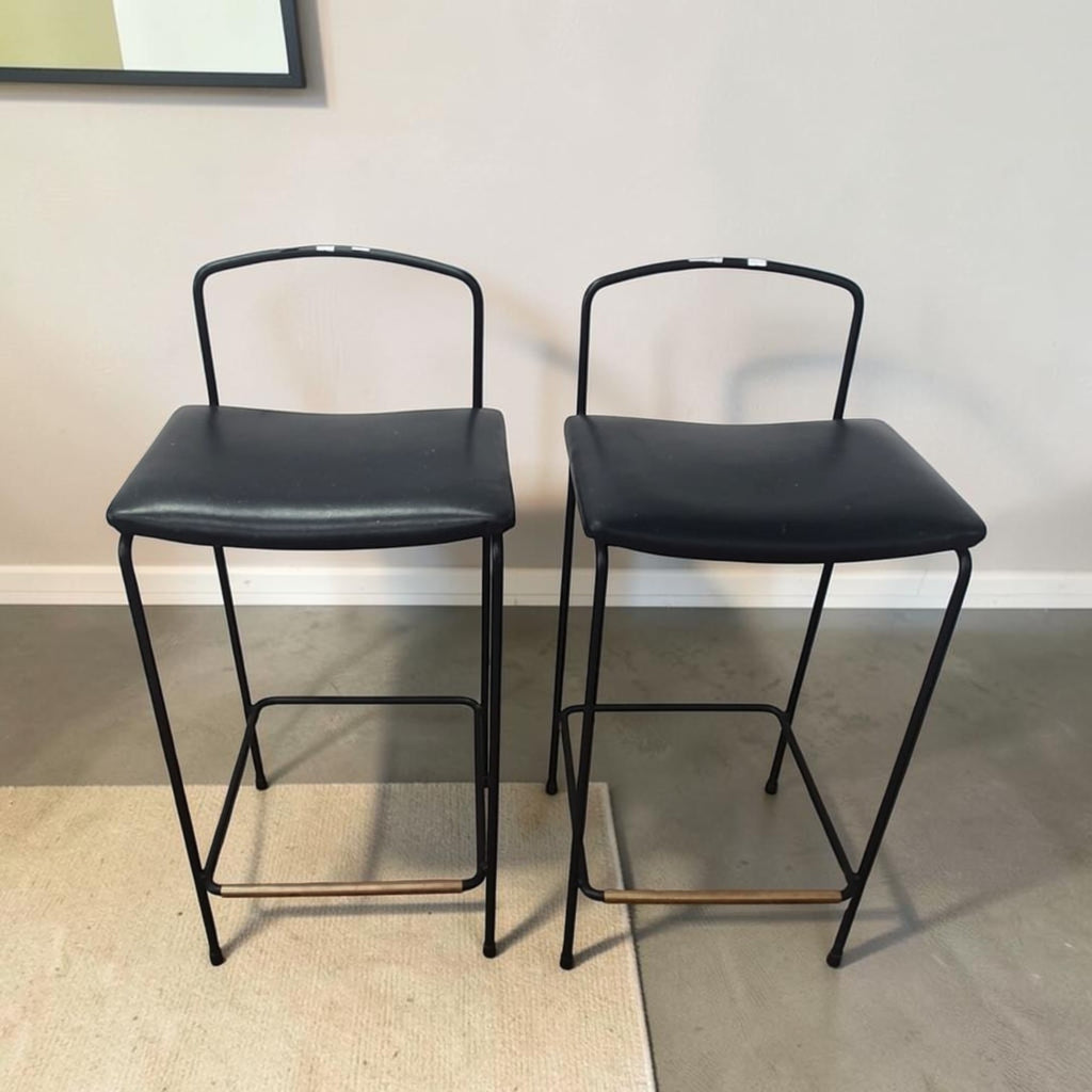 Pair Of Modern Bar Stools With Black Leather Padded Seats (Priced Each)