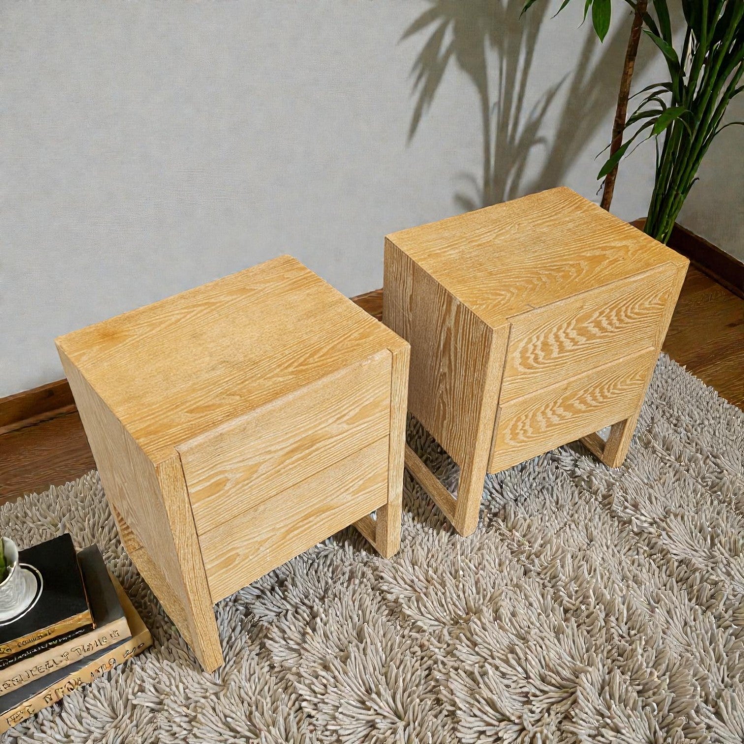 Pair Of Modern Light Oak Wood Nightstands (Dimensions: 60x50x40) (Priced Each)