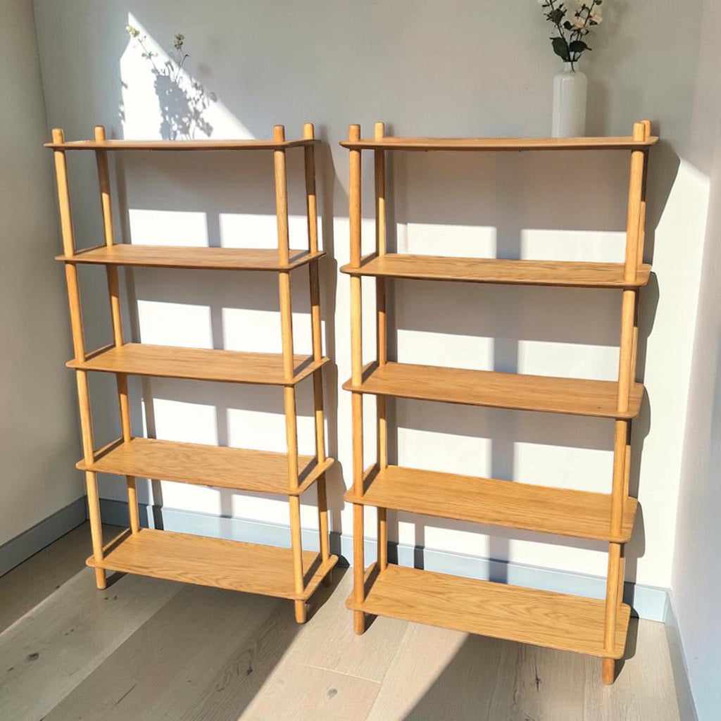 Pair Of Natural Oak Wooden Open-Shelf Bookcases (Priced Each)