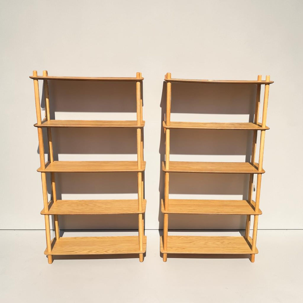Pair Of Natural Oak Wooden Open-Shelf Bookcases (Priced Each)