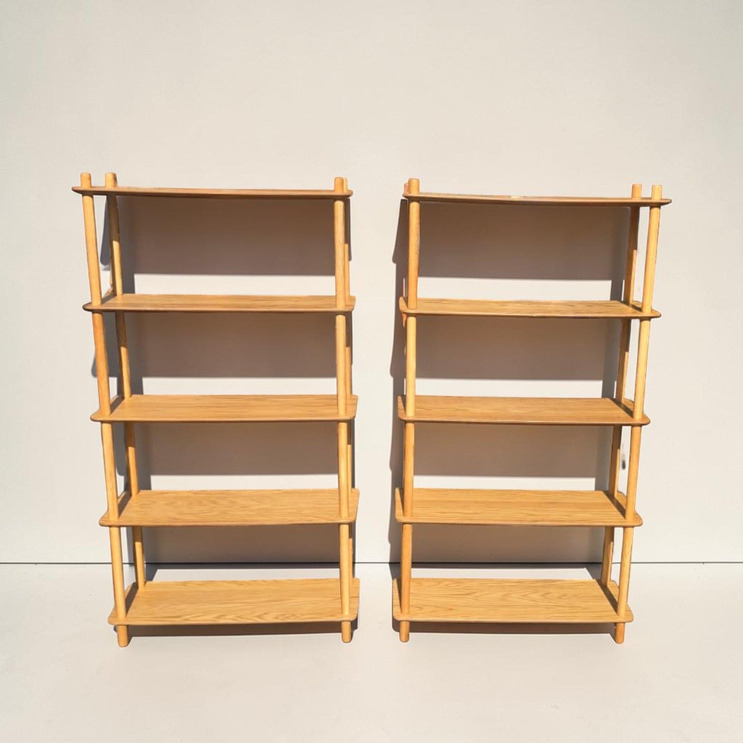 Pair Of Natural Oak Wooden Open-Shelf Bookcases (Priced Each)
