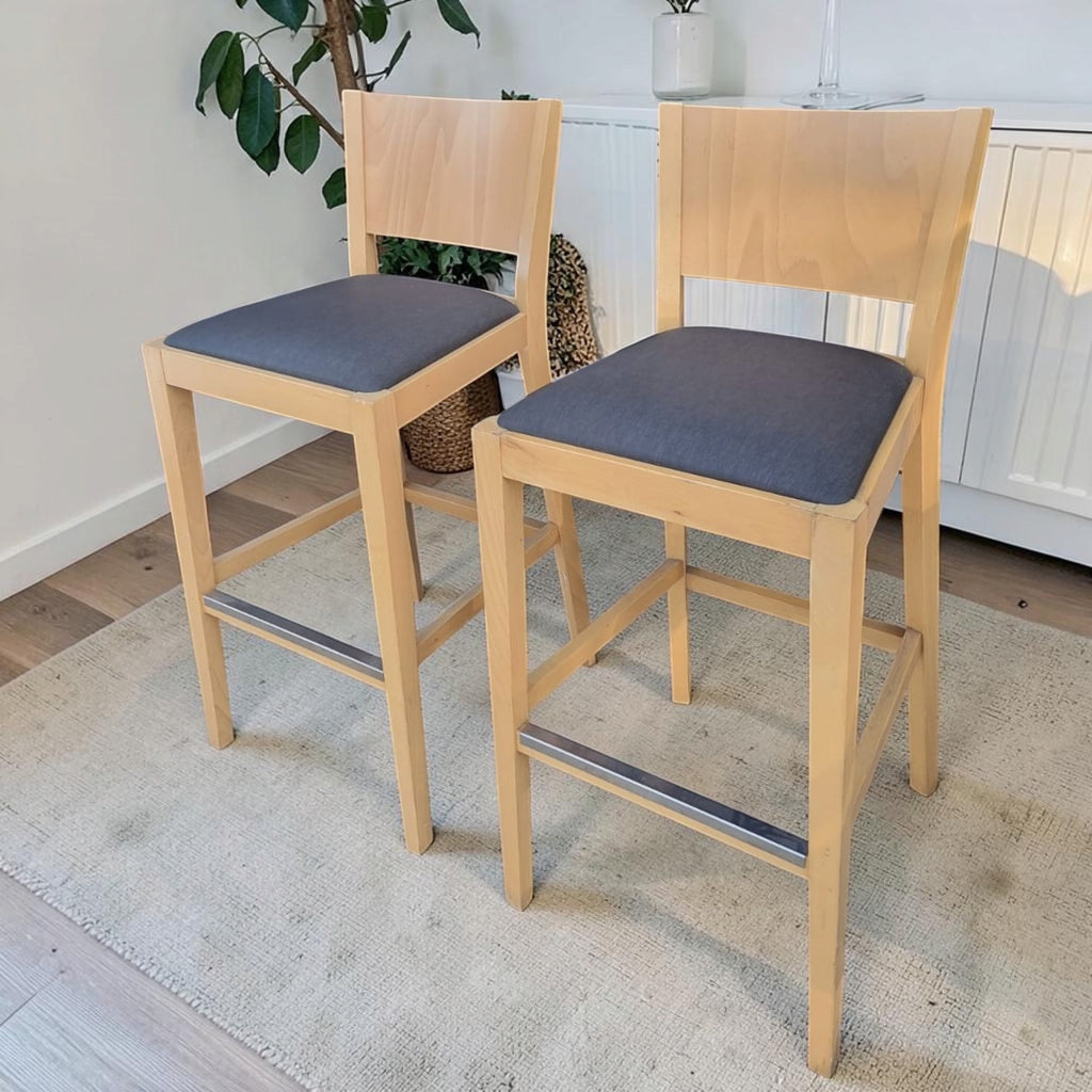 Pair Of Wooden Bar Stools With Square Upholstered Seats (Dimensions: 103x44x45)