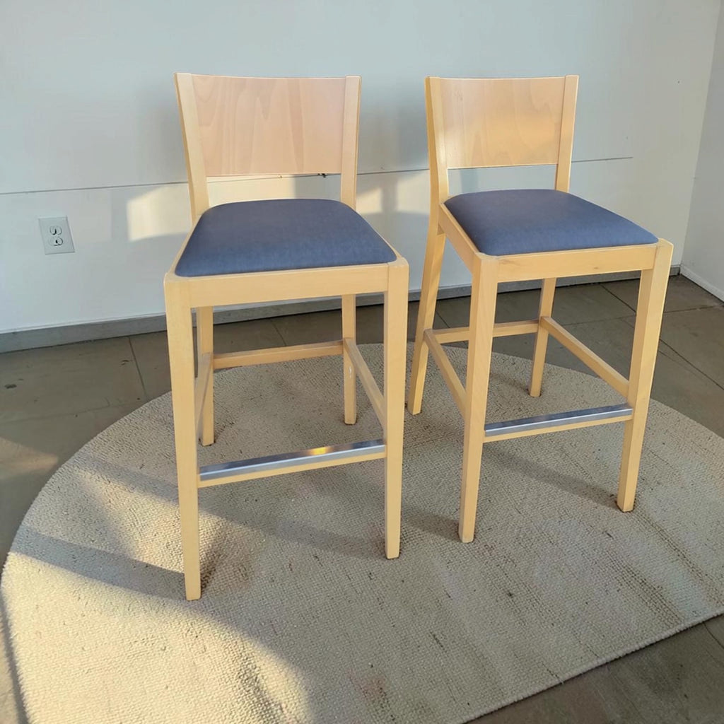 Pair Of Wooden Bar Stools With Square Upholstered Seats (Dimensions: 103x44x45)