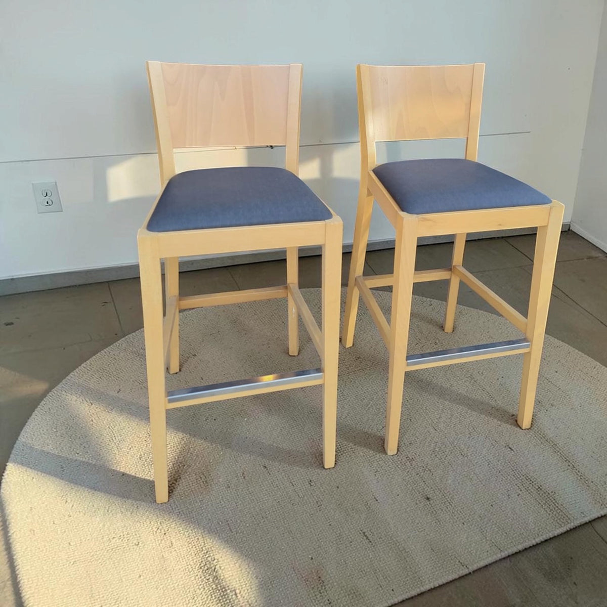 Pair Of Wooden Bar Stools With Square Upholstered Seats (Dimensions: 103x44x45)