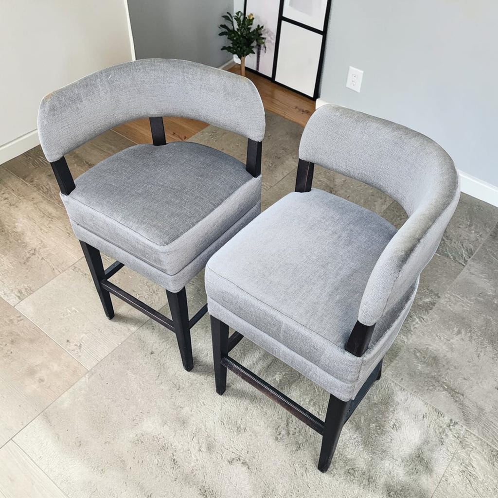 Plush Grey Velvet Upholstery Bar Stools X2 (Dimensions: 85x44x46) (Priced Each)