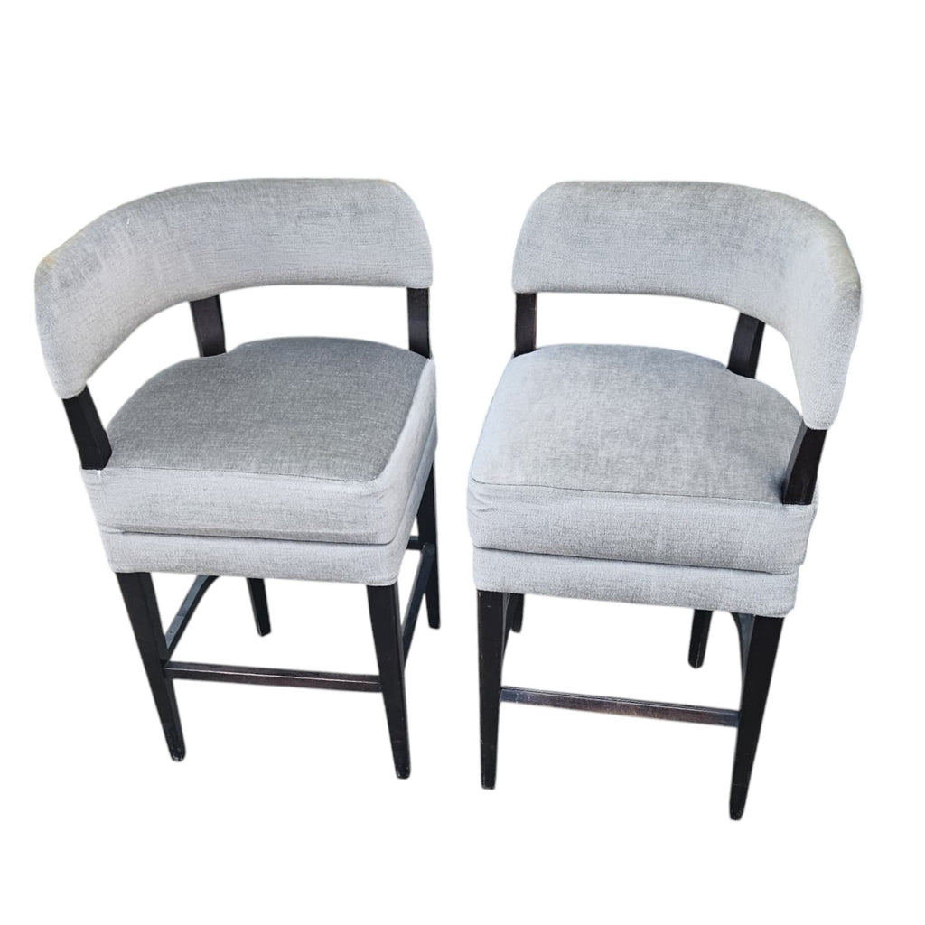 Plush Grey Velvet Upholstery Bar Stools X2 (Dimensions: 85x44x46) (Priced Each)