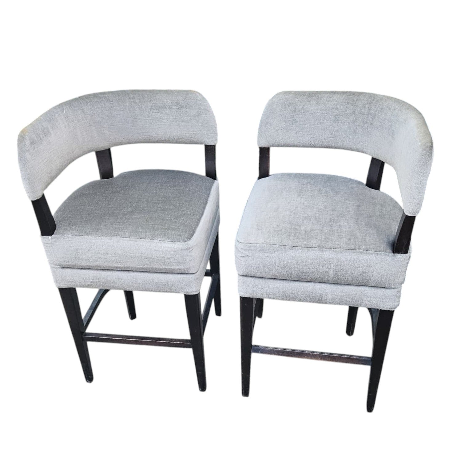 Plush Grey Velvet Upholstery Bar Stools X2 (Dimensions: 85x44x46) (Priced Each)
