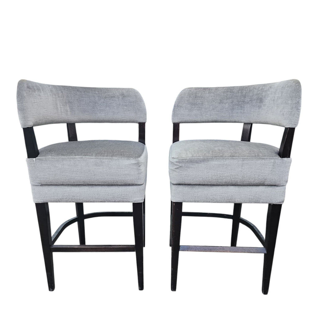 Plush Grey Velvet Upholstery Bar Stools X2 (Dimensions: 85x44x46) (Priced Each)