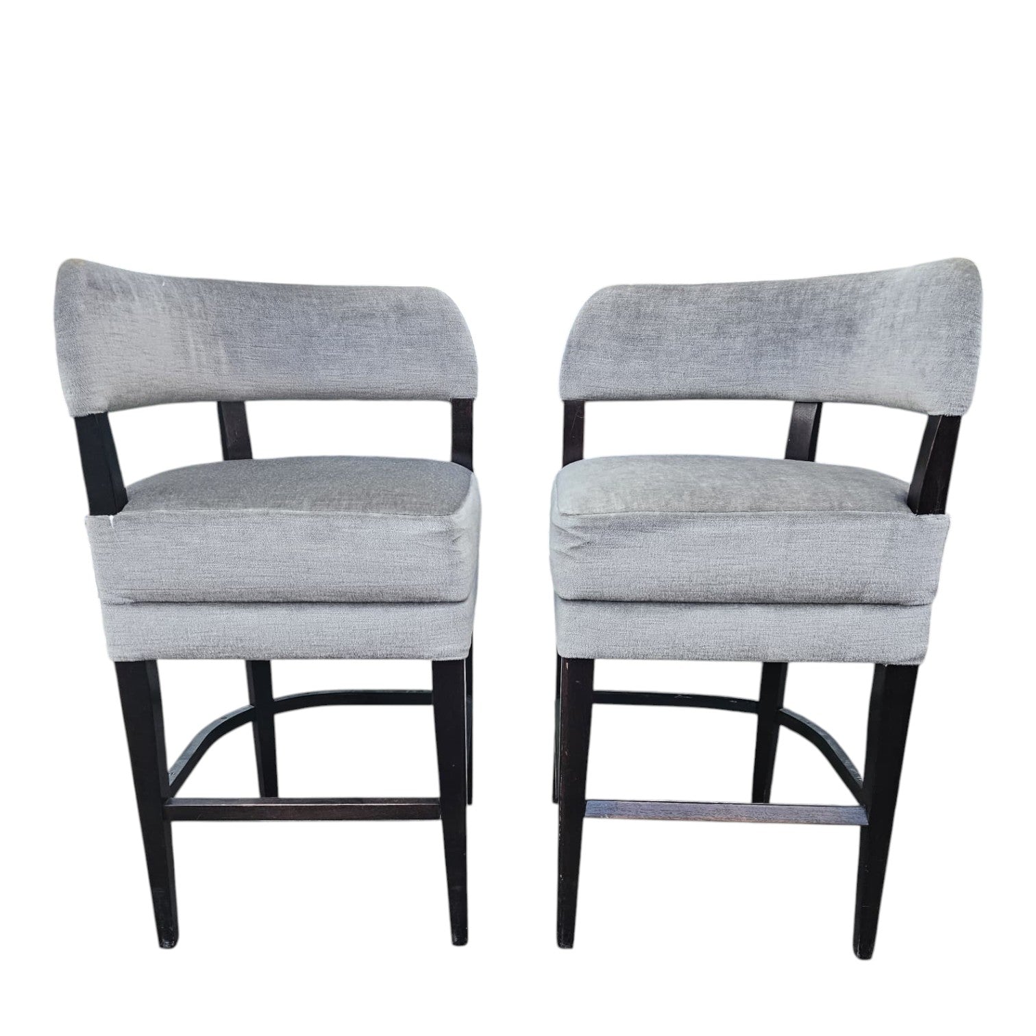 Plush Grey Velvet Upholstery Bar Stools X2 (Dimensions: 85x44x46) (Priced Each)