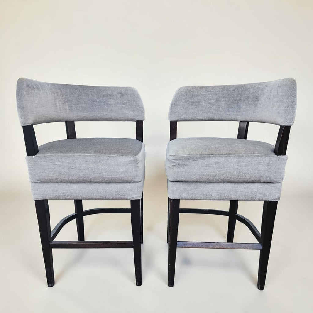 Plush Grey Velvet Upholstery Bar Stools X2 (Dimensions: 85x44x46) (Priced Each)