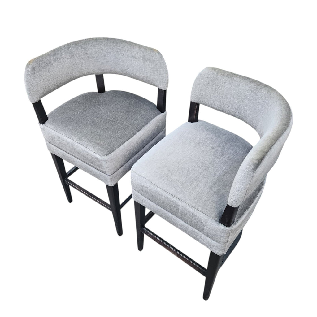 Plush Grey Velvet Upholstery Bar Stools X2 (Dimensions: 85x44x46) (Priced Each)