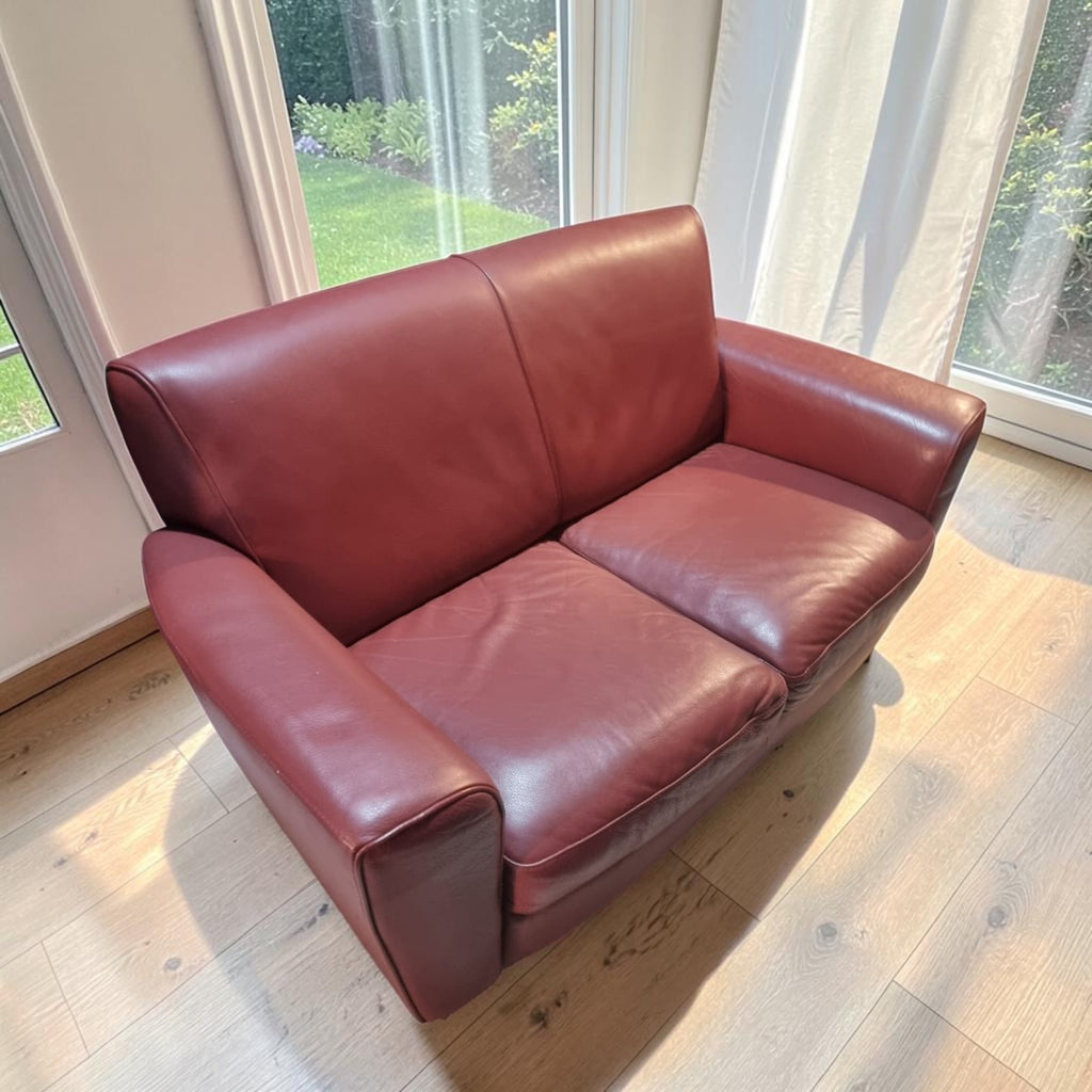 Red Leather Classic Two-Seater Sofa