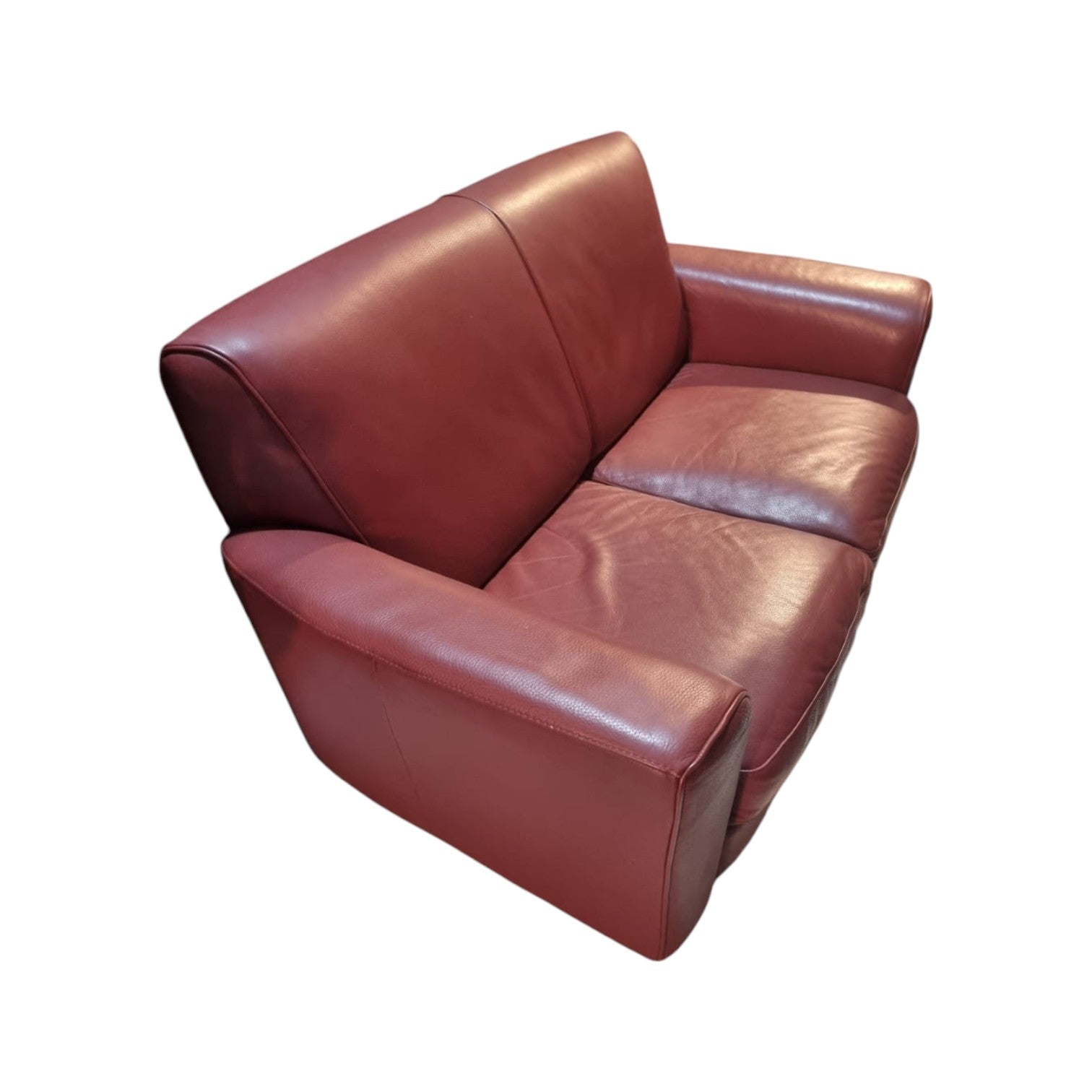 Red Leather Classic Two-Seater Sofa