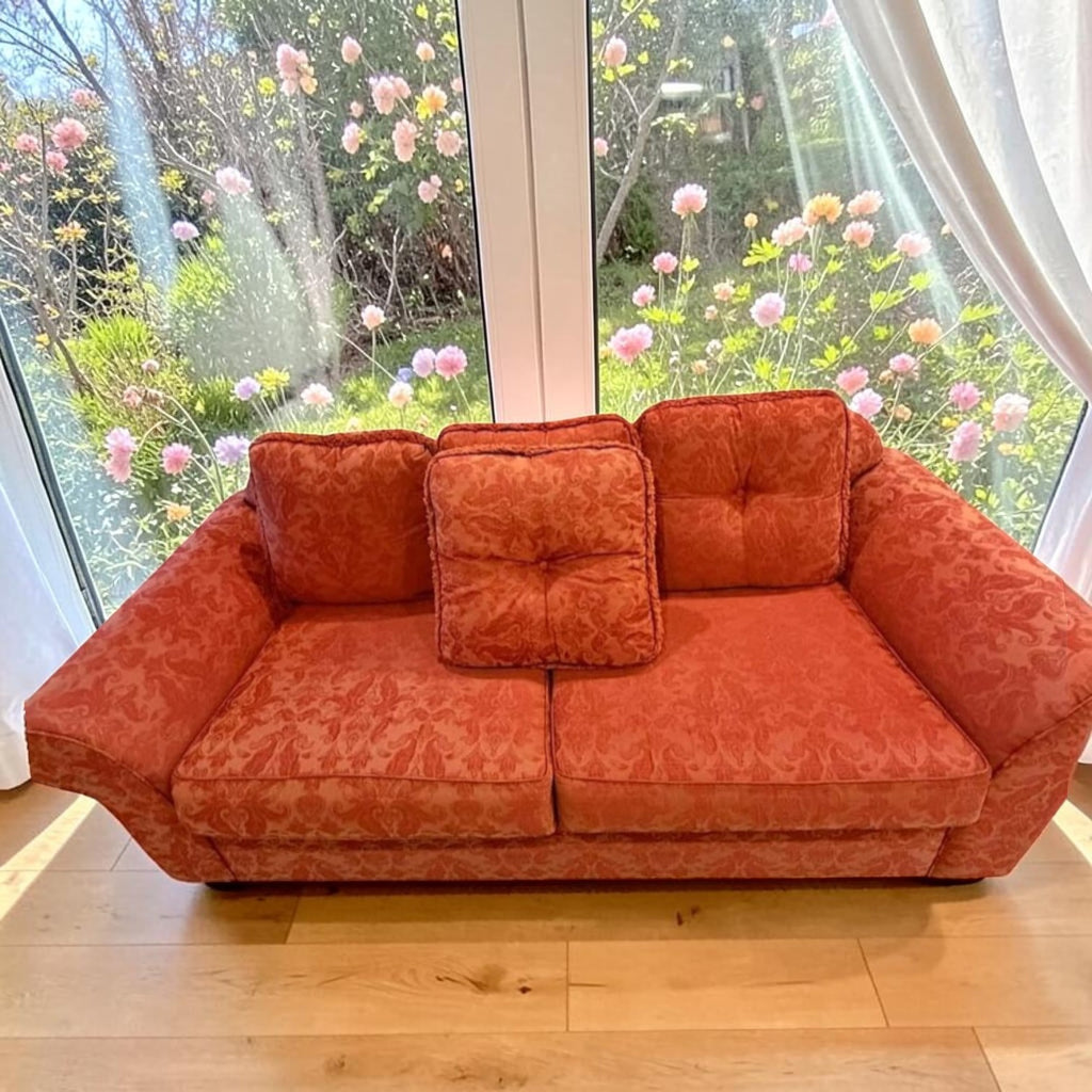 Rust Colored Fabric Three Seater Sofa